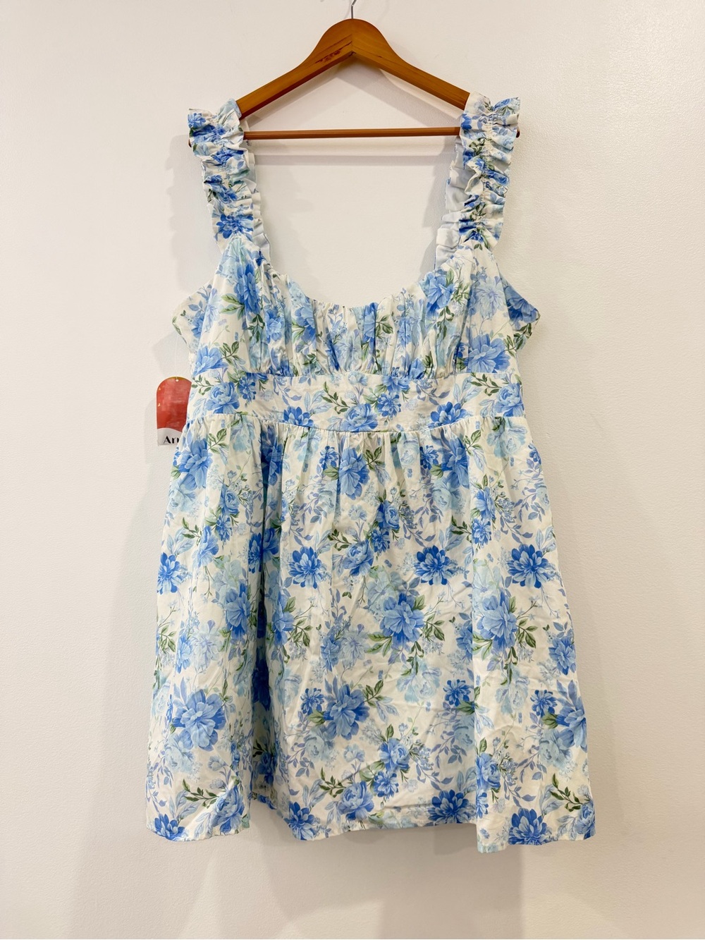 NEW Arula Altard State Blue and White Floral Ruffle Bow Mini Dress 3X Plus Size